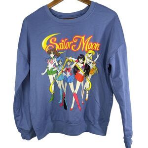 Sailor Moon Womens Blue Pull Over Sweatshirt Sz XS Anime Merch